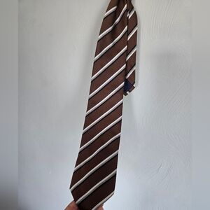 Burberry• Brown And Blue Silk Striped Men's Tie, 60in Long.